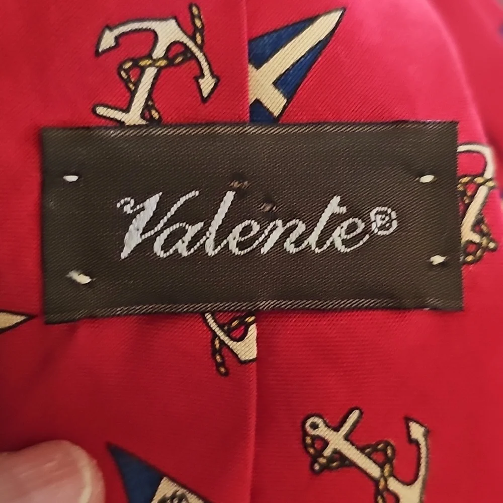 Nautical Red Tie with Anchor and Flag Design By VALENTE. Made In USA 100% Cotton